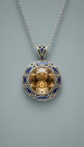 Gemstone Pendant Necklace with Patina Blue Enamel