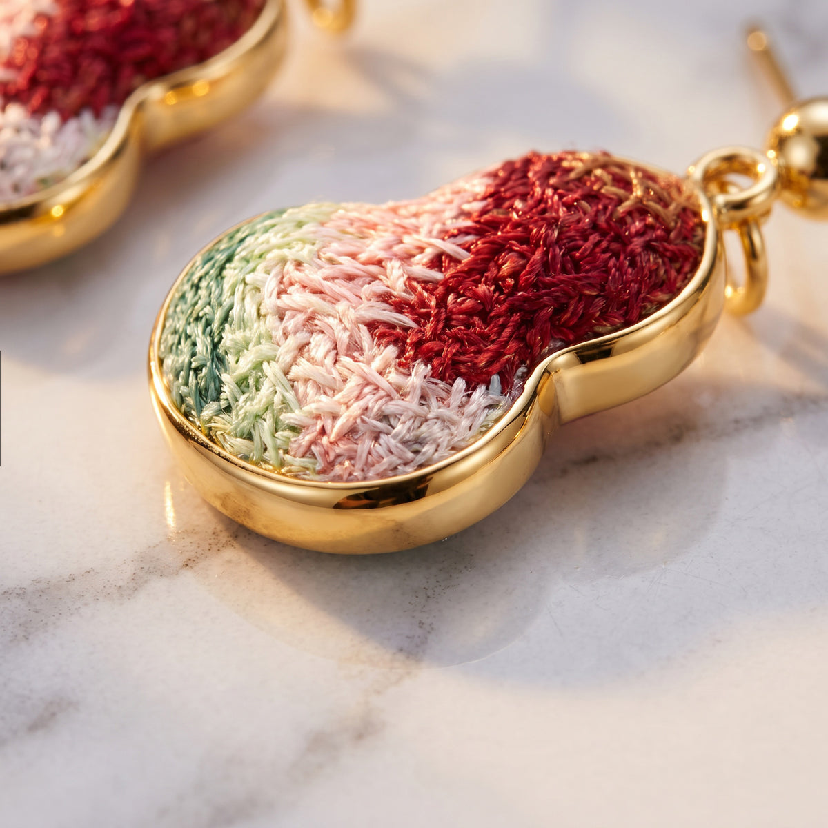 Apsastitch Dunhuang Five-Color Gourd Earrings Series – 24K Gold-Plated S925 Silver with Mulberry Silk Embroidery, Five Auspicious Colors, Unique Chinese Heritage Jewelry Gift