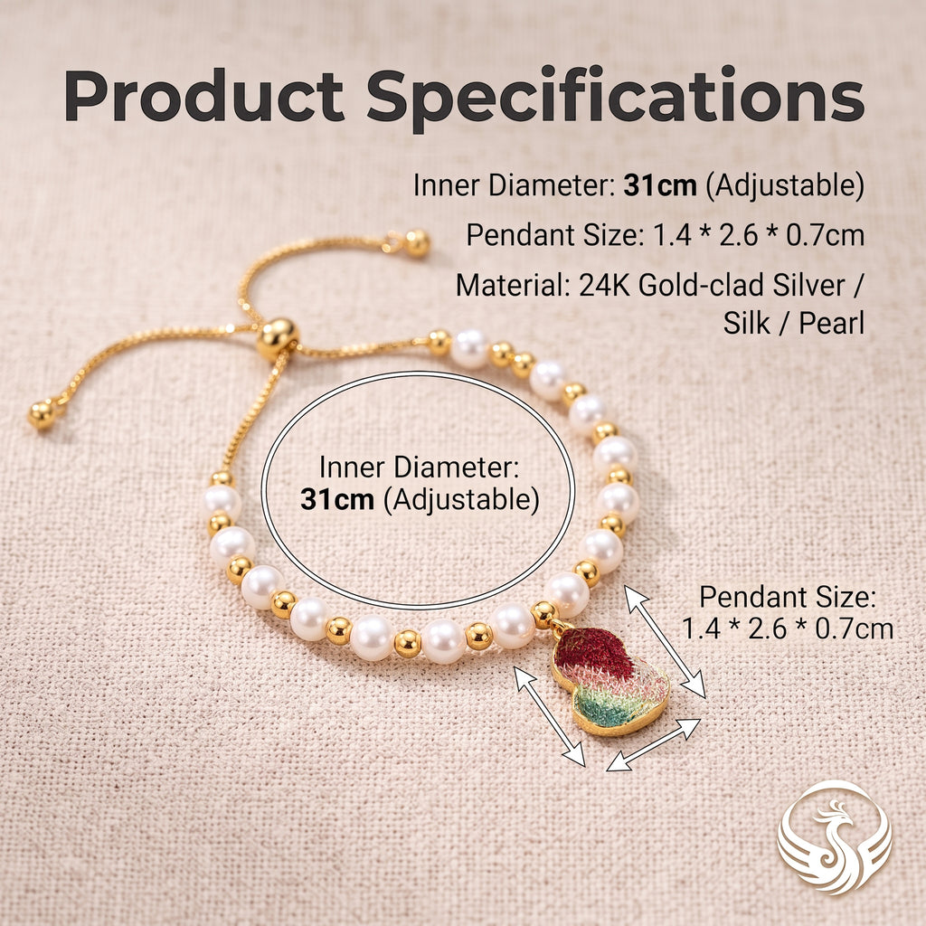 Apsastitch Hand-Embroidered Gourd Bracelet | 24K Gold Vermeil S925 Silver with Freshwater Pearl | Dunhuang Five-Color Blessing Jewelry | Limited Edition Certified Artisan Piece