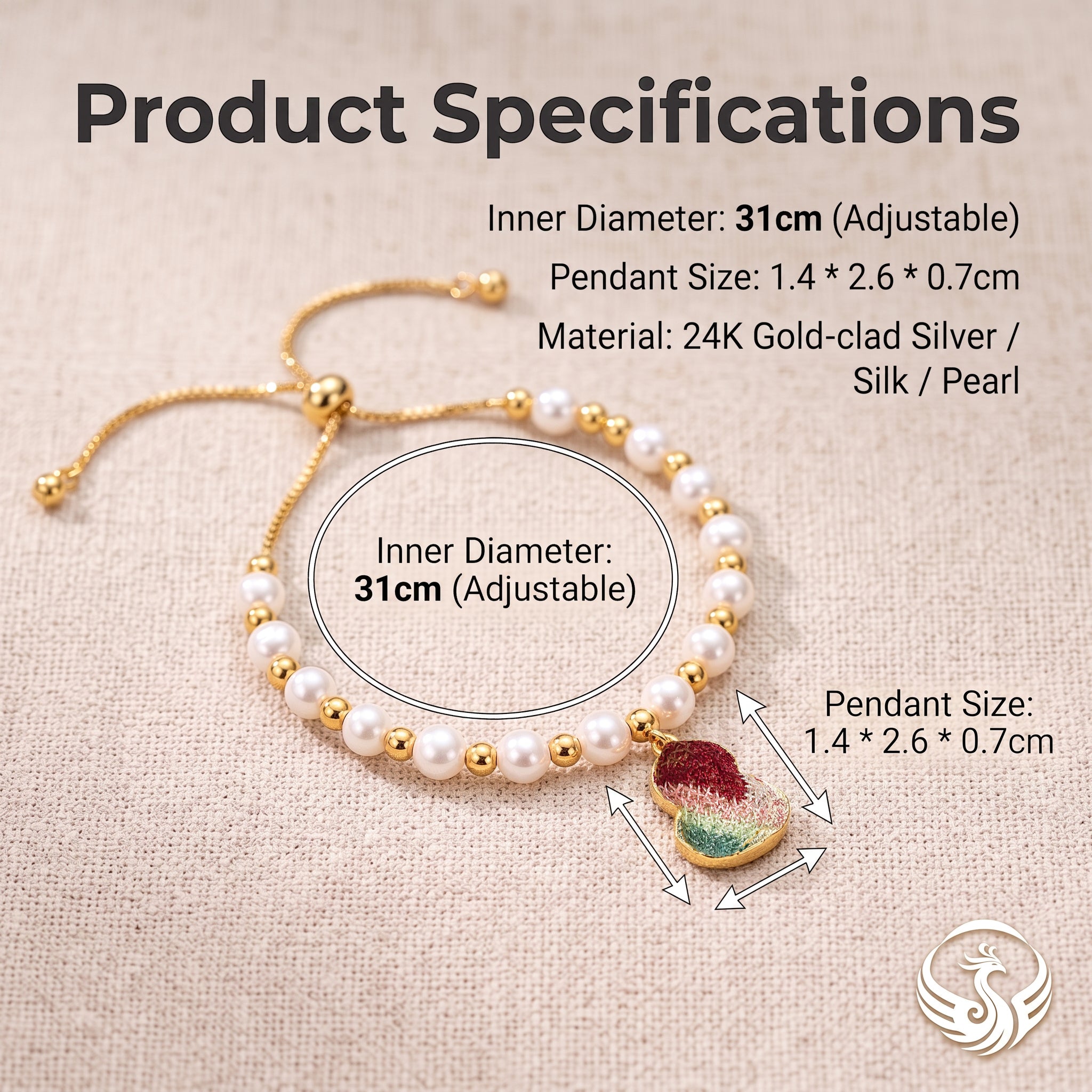 Apsastitch Hand-Embroidered Gourd Bracelet | 24K Gold Vermeil S925 Silver with Freshwater Pearl | Dunhuang Five-Color Blessing Jewelry | Limited Edition Certified Artisan Piece