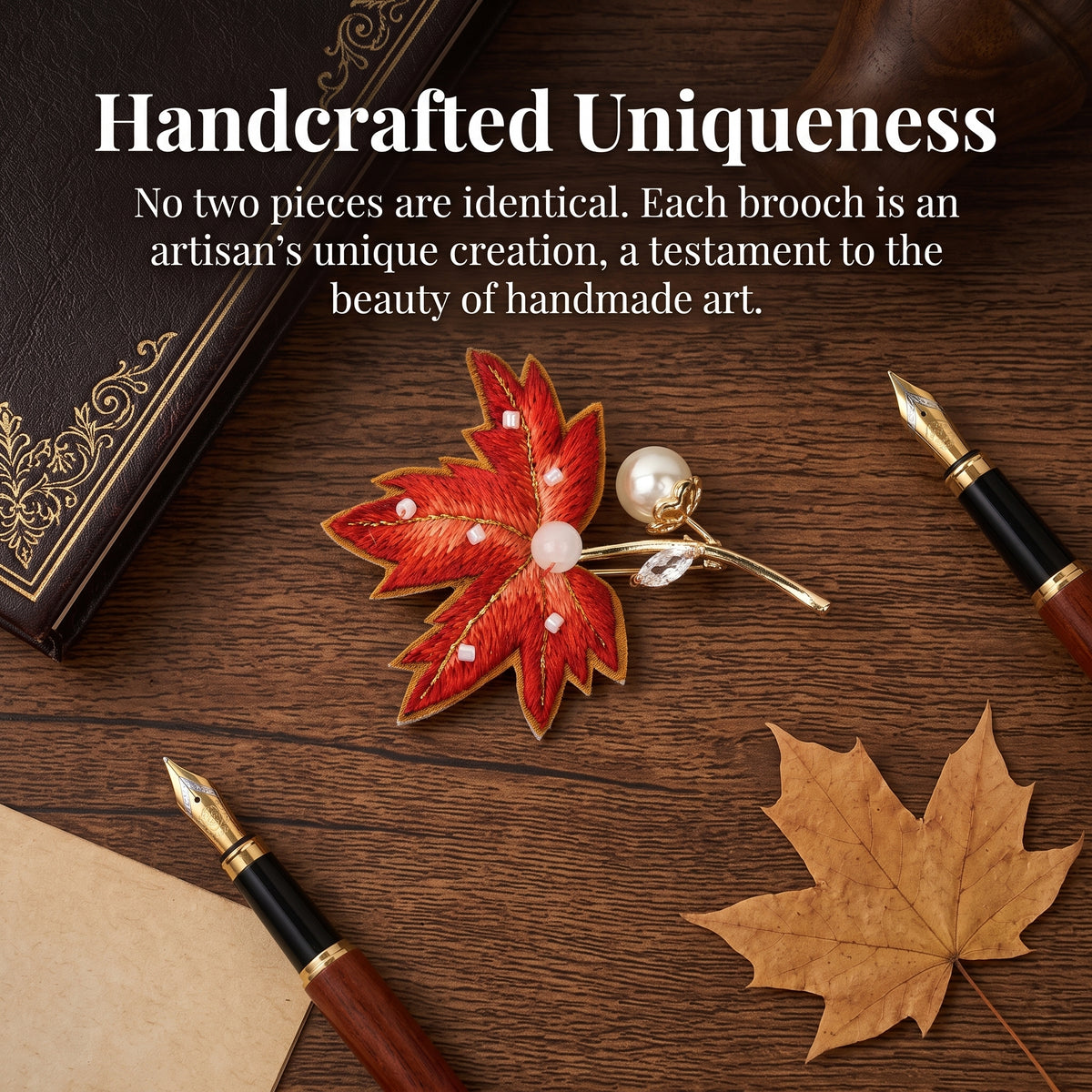 Apsastitch Xiang Embroidery Red Maple Leaf Brooch – 24-Hour Handcrafted Silk Brooch with Alloy Pin, Symbol of Passion & Good Fortune, Unique Chinese Heritage Fashion Accessory Gift