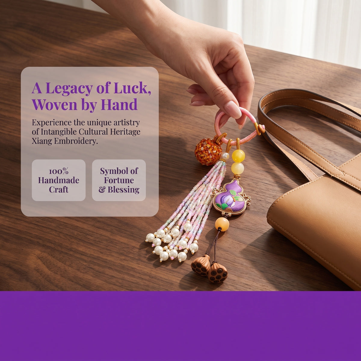 Apsastitch Xiang Embroidery Lucky Tassel Ball Series – 24-Hour Handcrafted Intangible Cultural Heritage Charm, Mulberry Silk Thread, Four Two-Tone Color Designs, Unique Chinese Good Luck Gift
