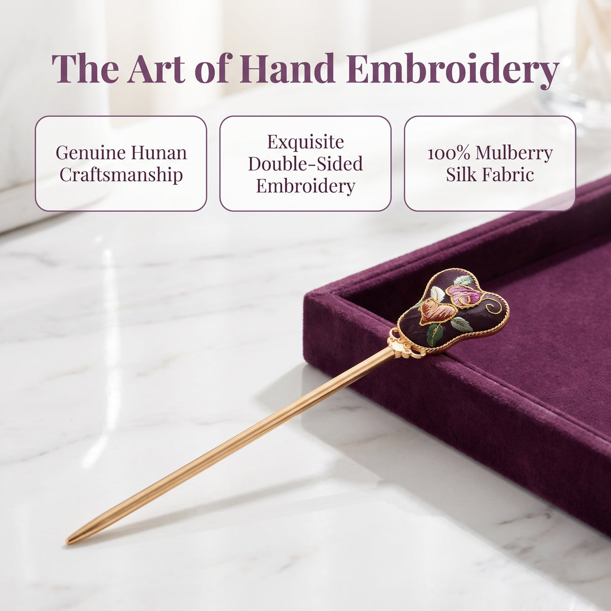 Apsastitch Xiang Embroidery Double-Sided Hairpins Series – 12-Hour Handcrafted Intangible Cultural Heritage Hair Accessories, Mulberry Silk Thread, Peach Blossom/Peach Heart/Pink Rabbit/Strawberry Designs, Unique Chinese Floral Jewelry Gift