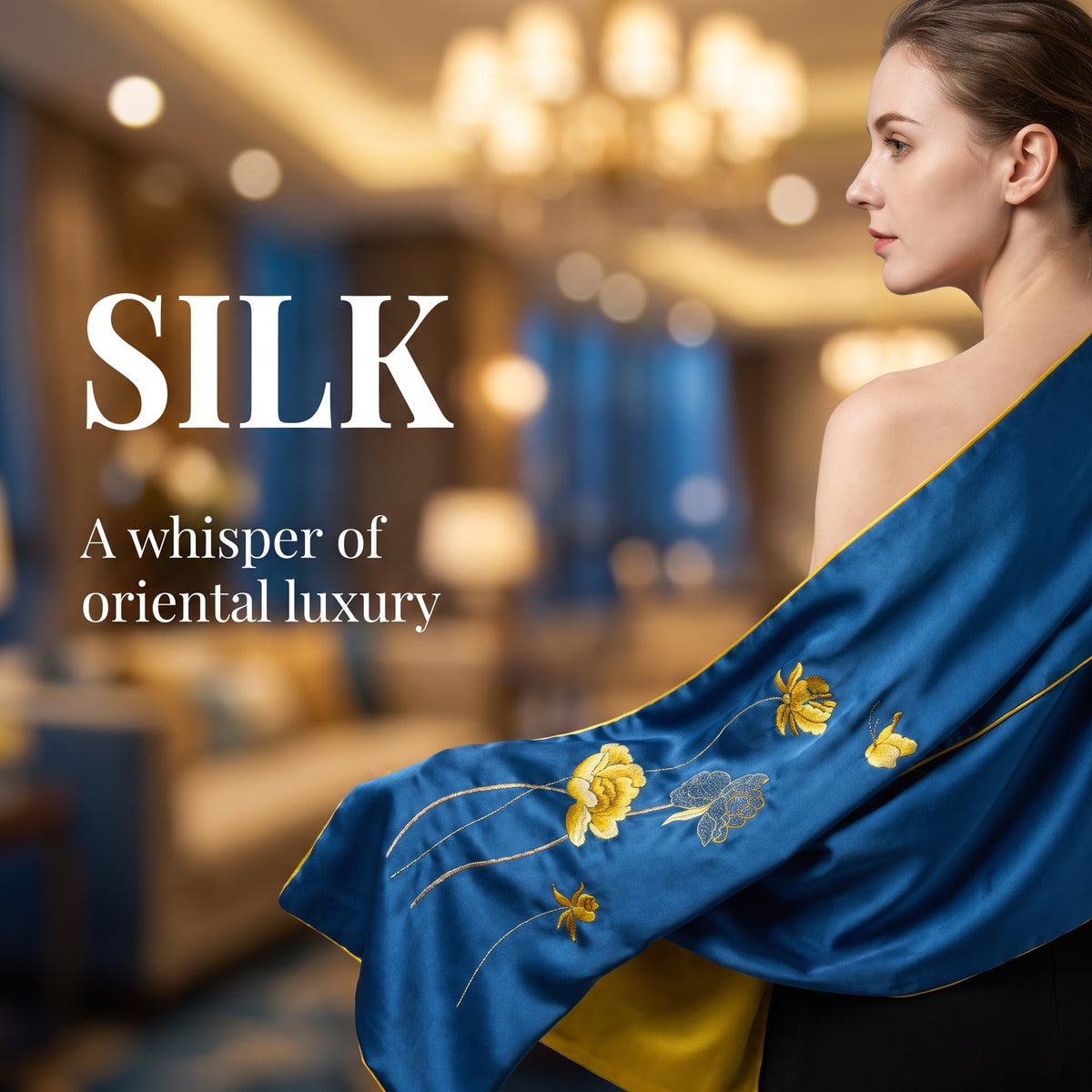 Apsastitch Xiang Embroidery Silk Scarf Series – 40-Hour Handcrafted Silk Scarves, 16 Momme 100% Mulberry Silk, Three Elegant Designs (Gingko / Golden Lotus / Butterfly), Unique Chinese Heritage Fashion Accessory Gift