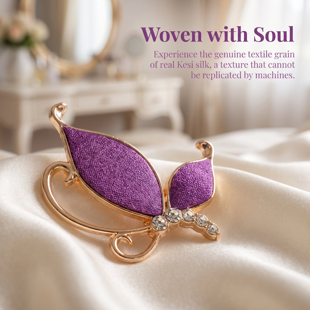 Apsastitch Kesi Silk Tapestry Brooch – 192-Hour Handcrafted UNESCO Heritage Silk Brooch with Alloy Pin, Leaf & Butterfly Designs, "An Inch of Kesi, An Inch of Gold" – Unique Chinese Heritage Gift