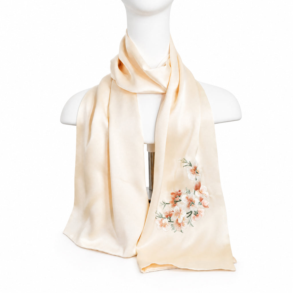 Apsastitch Su Embroidery Silk Scarf Series – 192-Hour Handcrafted Silk Scarves, 16 Momme 100% Mulberry Silk, Cherry Blossom / Peony / Plum Blossom Designs, Unique Chinese Heritage Fashion Accessory Gift