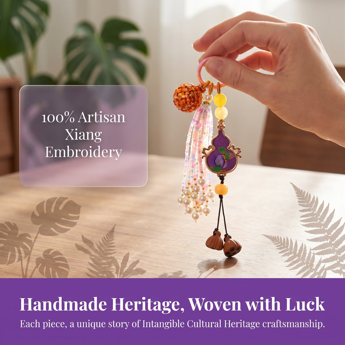 Apsastitch Xiang Embroidery Lucky Tassel Ball Series – 24-Hour Handcrafted Intangible Cultural Heritage Charm, Mulberry Silk Thread, Four Two-Tone Color Designs, Unique Chinese Good Luck Gift