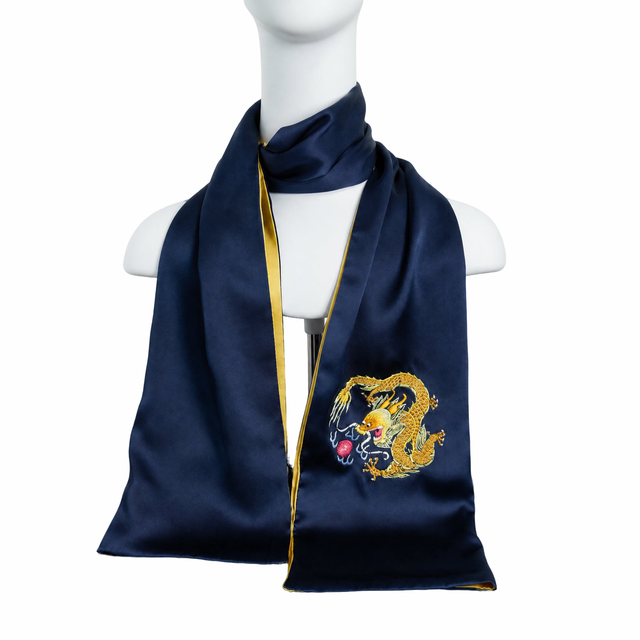 Apsastitch Su Embroidery "Golden Dragon Playing with Pearl" Silk Scarf – 192-Hour Handcrafted Silk Scarf, 16 Momme 100% Mulberry Silk, Unique Chinese Heritage Fashion Accessory Gift