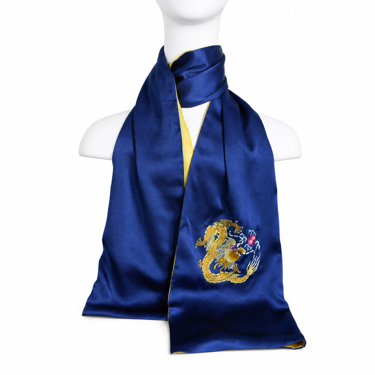 Apsastitch Su Embroidery "Golden Dragon Playing with Pearl" Silk Scarf – 192-Hour Handcrafted Silk Scarf, 16 Momme 100% Mulberry Silk, Unique Chinese Heritage Fashion Accessory Gift