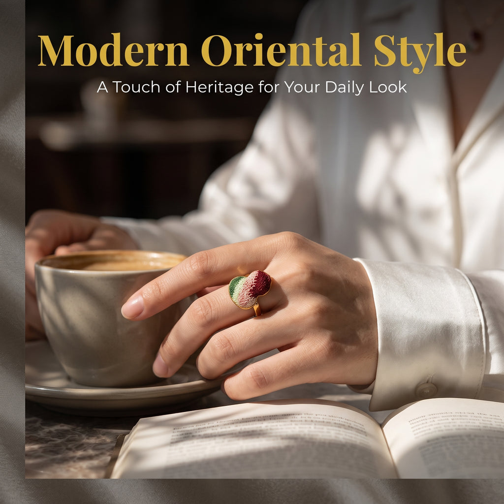 Apsastitch Hand-Embroidered Gourd Ring | 24K Gold-Plated S925 Silver with Dunhuang Five-Color Blessing | Limited Edition Certified Artisan Piece
