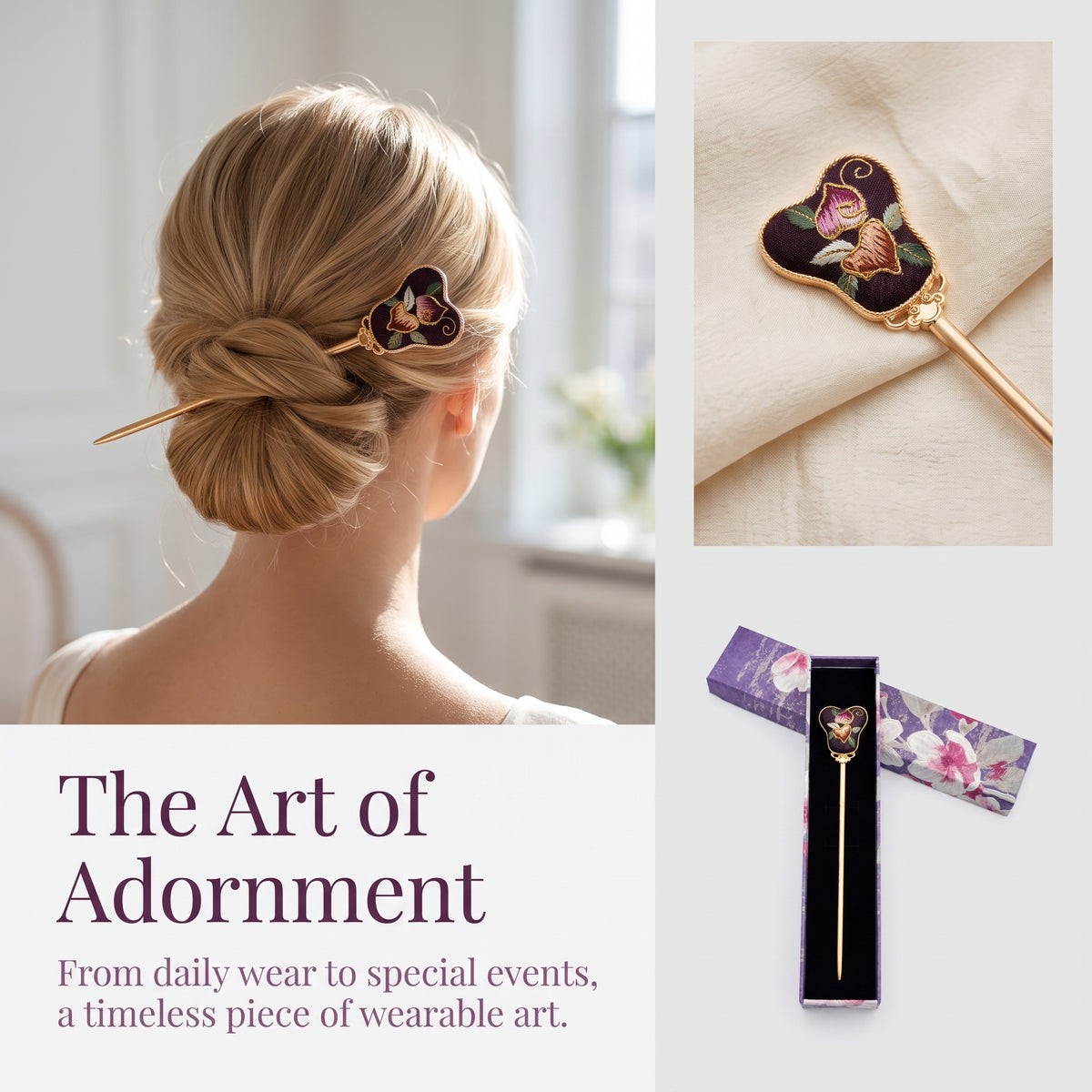 Apsastitch Xiang Embroidery Double-Sided Hairpins Series – 12-Hour Handcrafted Intangible Cultural Heritage Hair Accessories, Mulberry Silk Thread, Peach Blossom/Peach Heart/Pink Rabbit/Strawberry Designs, Unique Chinese Floral Jewelry Gift