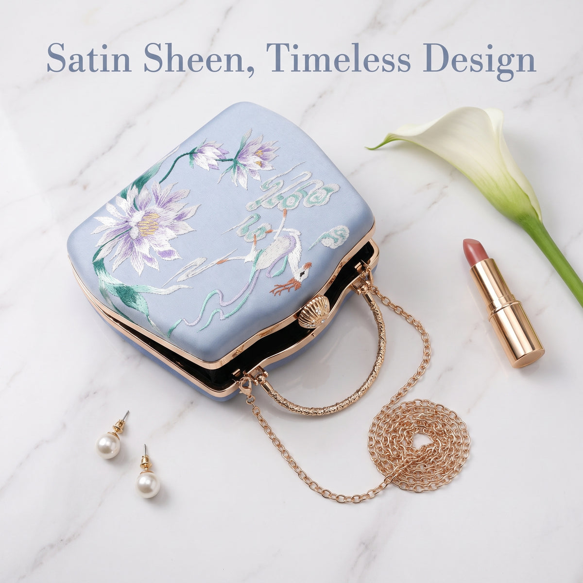 Apsastitch Su Embroidery "Deer & Lotus" Crossbody Tote Bag – 18-Hour Handcrafted Silk Art Bag with Alloy Hardware, Unique Chinese Heritage Fashion Accessory Gift