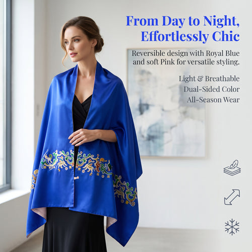 Apsastitch "Five Stars Rise in the East" Silk Scarf Wrap – 120-Hour Handcrafted Xiang Embroidery Silk Wrap, 16 Momme 100% Mulberry Silk, Han Dynasty Brocade Inspiration, Unique Chinese Heritage Wearable Art Gift