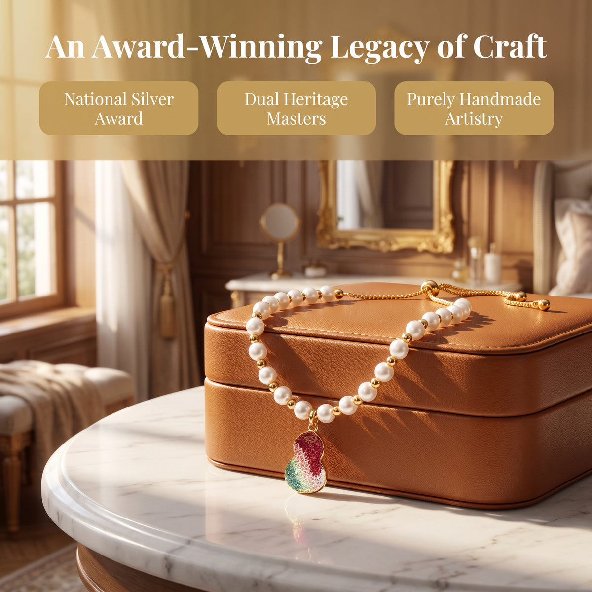 Apsastitch Dunhuang Five-Color Gourd Bracelet Series – 24K Gold-Plated S925 Silver with Freshwater Pearl & Mulberry Silk Embroidery, Five Auspicious Colors, Adjustable Sliding Knot, Unique Chinese Heritage Jewelry Gift