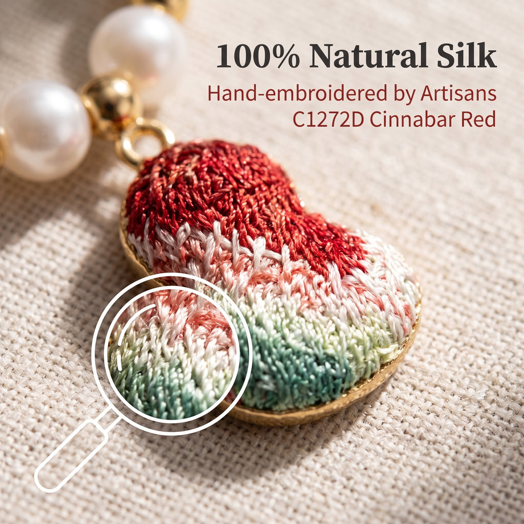 Apsastitch Hand-Embroidered Gourd Bracelet | 24K Gold Vermeil S925 Silver with Freshwater Pearl | Dunhuang Five-Color Blessing Jewelry | Limited Edition Certified Artisan Piece