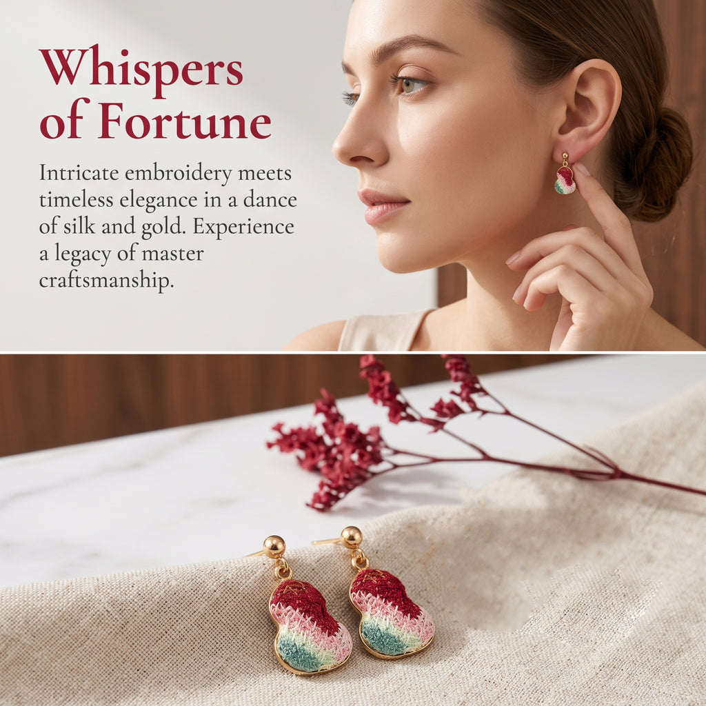 Apsastitch Hand-Embroidered Gourd Earrings | 24K Gold-Plated S925 Silver with Dunhuang Five-Color Blessing | Limited Edition Certified Artisan Piece