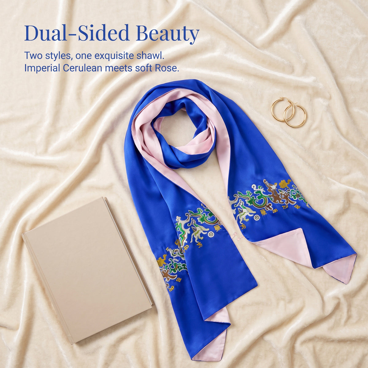 Apsastitch "Five Stars Rise in the East" Silk Scarf Wrap – 120-Hour Handcrafted Xiang Embroidery Silk Wrap, 16 Momme 100% Mulberry Silk, Han Dynasty Brocade Inspiration, Unique Chinese Heritage Wearable Art Gift