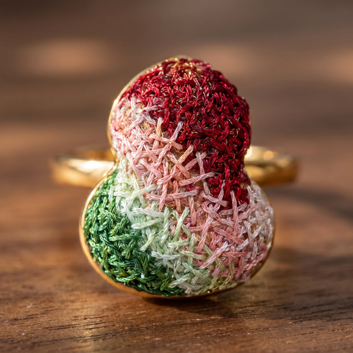 Apsastitch Dunhuang Five-Color Gourd Ring Series – 24K Gold-Plated S925 Silver with Mulberry Silk Embroidery, Five Auspicious Colors, Adjustable Ring Size, Unique Chinese Heritage Jewelry Gift