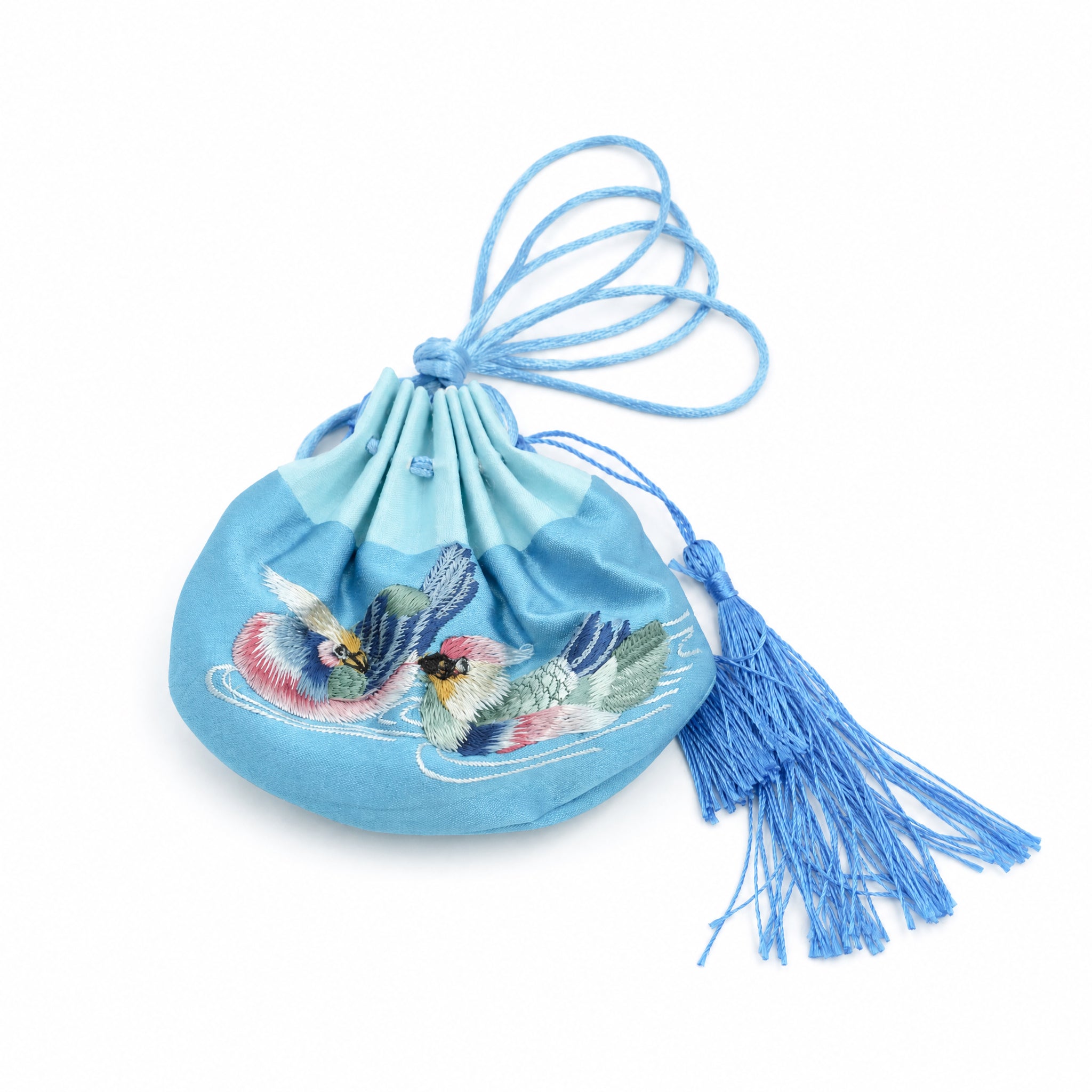 Apsastitch Su Embroidery "Mandarin Ducks" Sachet – 24-Handcrafted Silk Sachet with Tassel, Purple & Blue Colors, Symbol of Love & Harmony, Unique Chinese Heritage Gift