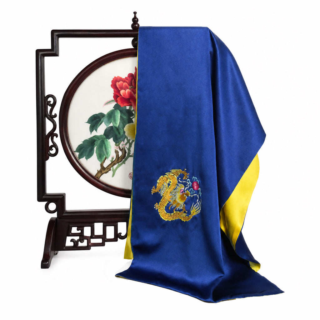 Apsastitch Su Embroidery "Golden Dragon Playing with Pearl" Silk Scarf – 192-Hour Handcrafted Silk Scarf, 16 Momme 100% Mulberry Silk, Unique Chinese Heritage Fashion Accessory Gift