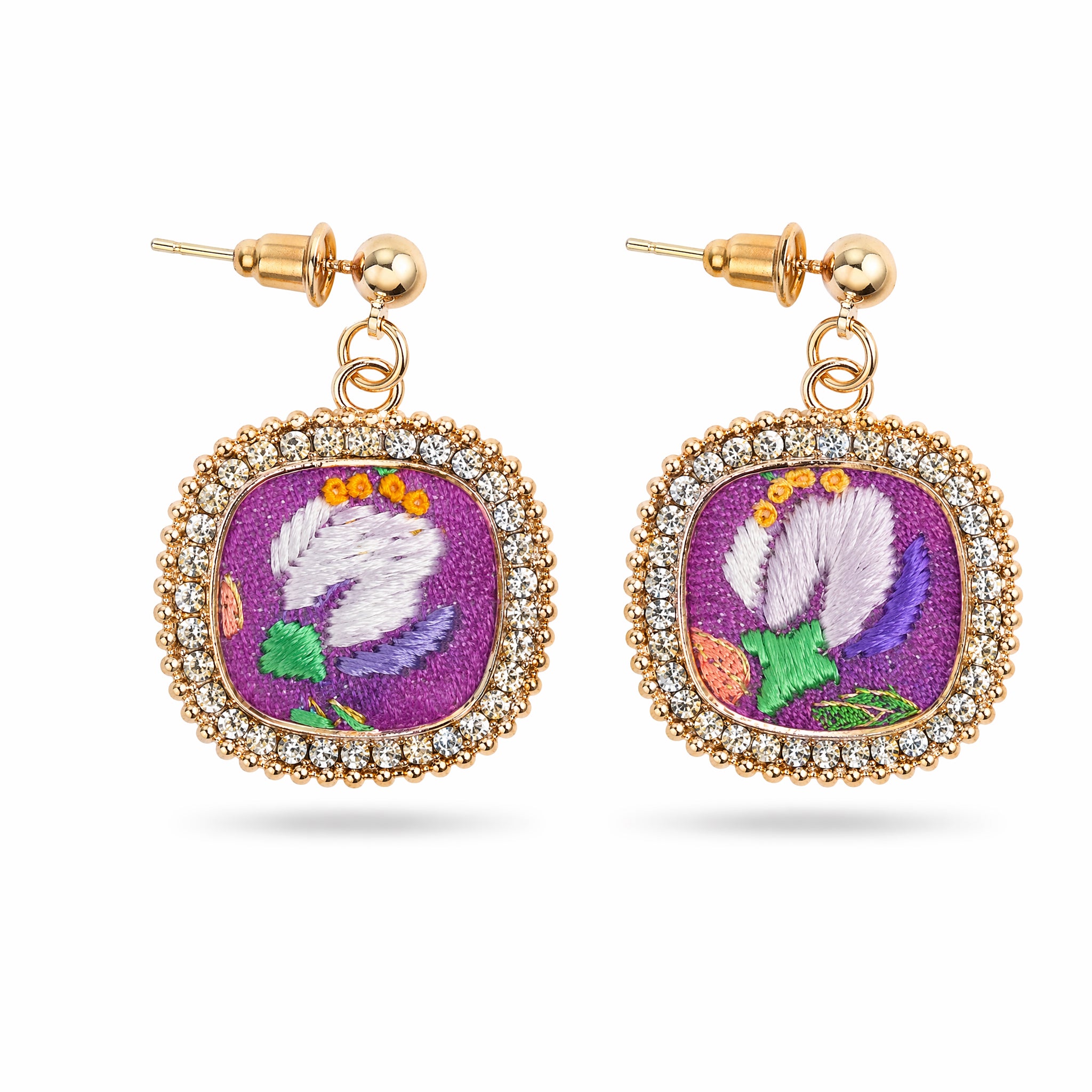 Apsastitch Xiang Embroidery Square & Round Earrings – 24-Hour Handcrafted Intangible Cultural Heritage Earrings, Mulberry Silk Thread with Blended Stitch, Unique Chinese Philosophy Jewelry Gift
