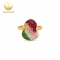 Apsastitch Dunhuang Five-Color Gourd Ring Series – 24K Gold-Plated S925 Silver with Mulberry Silk Embroidery, Five Auspicious Colors, Adjustable Ring Size, Unique Chinese Heritage Jewelry Gift
