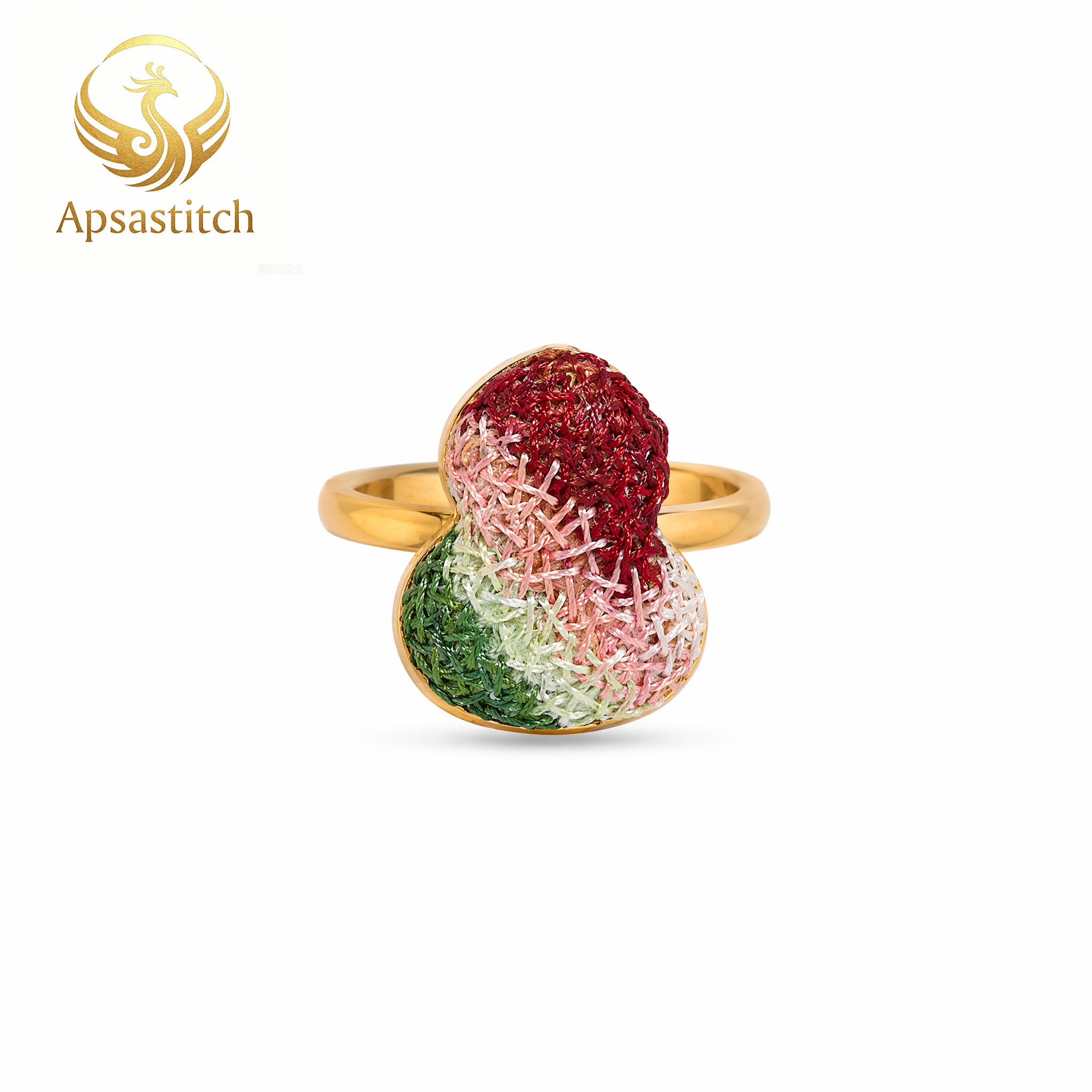 Apsastitch Dunhuang Five-Color Gourd Ring Series – 24K Gold-Plated S925 Silver with Mulberry Silk Embroidery, Five Auspicious Colors, Adjustable Ring Size, Unique Chinese Heritage Jewelry Gift