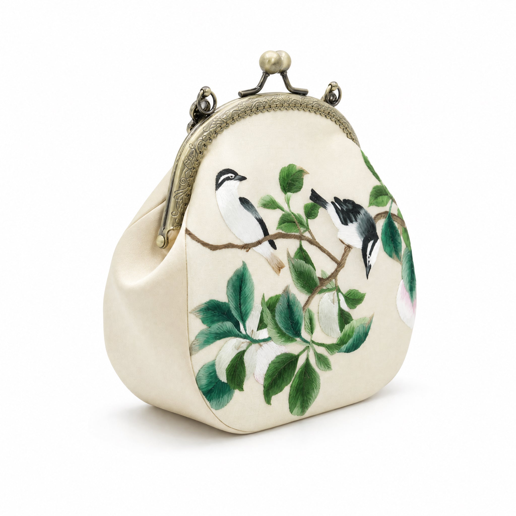 Apsastitch Su Embroidery "Ripe Fruit & Visiting Bird" Tote Bag – 216-Hour Handcrafted Silk Art Bag with Bronze Hardware, Unique Chinese Heritage Fashion Accessory Gift
