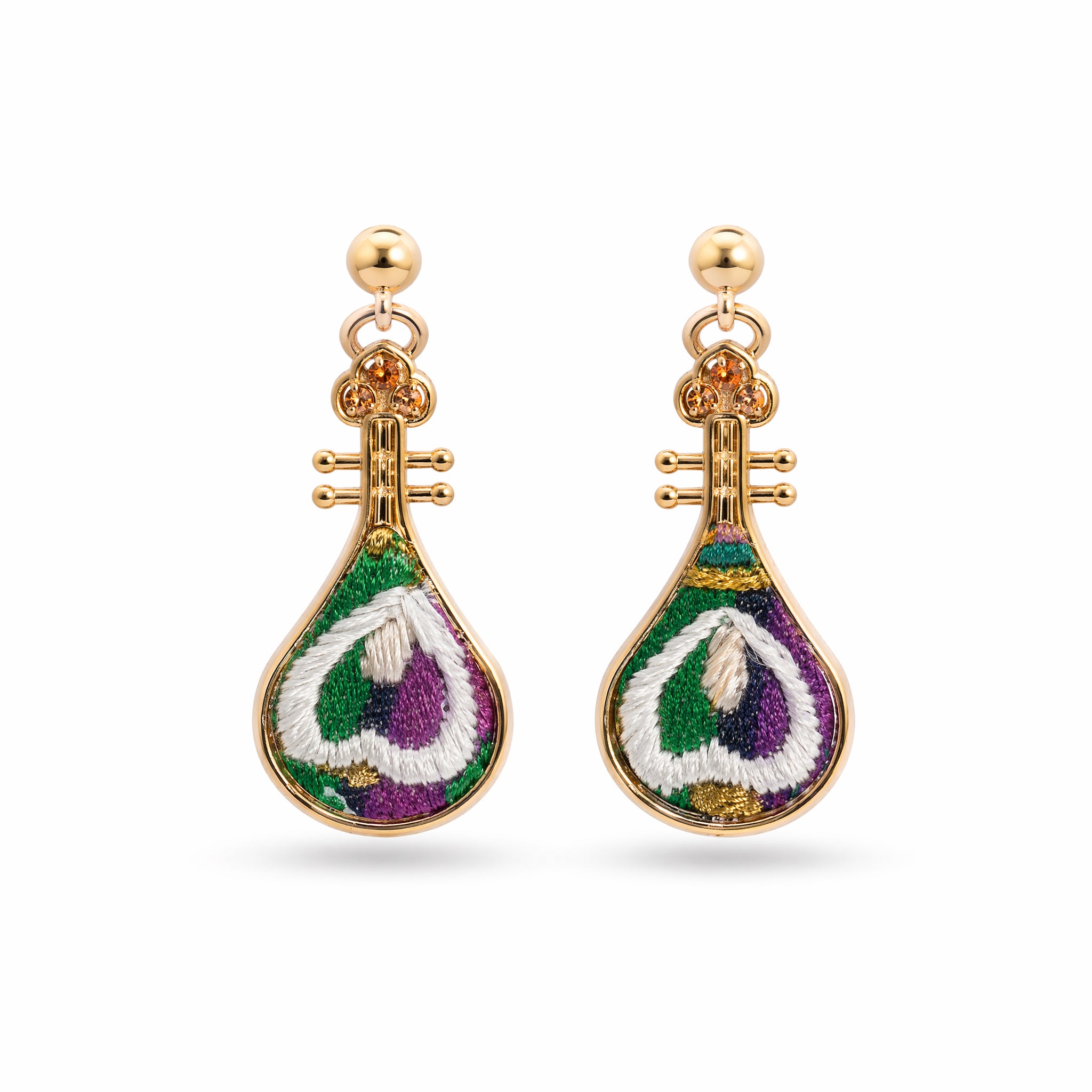 Apsastitch Xiang Embroidery "Pipa Melody" Series Earrings – 24-Hour Handcrafted Intangible Cultural Heritage Earrings, Mulberry Silk Thread, Pipa Musical Blessing