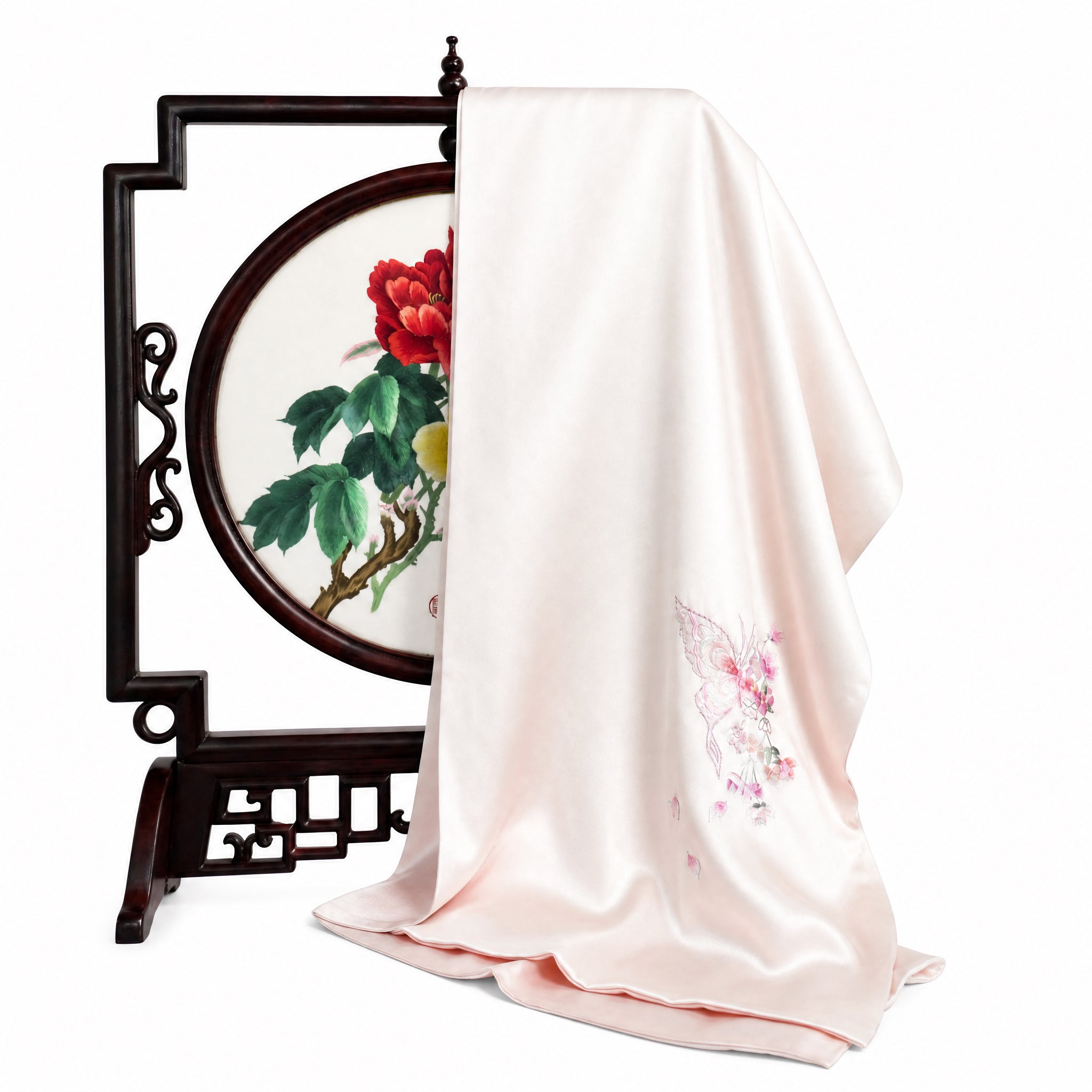 Apsastitch Xiang Embroidery Silk Scarf Series – 40-Hour Handcrafted Silk Scarves, 16 Momme 100% Mulberry Silk, Three Elegant Designs (Gingko / Golden Lotus / Butterfly), Unique Chinese Heritage Fashion Accessory Gift