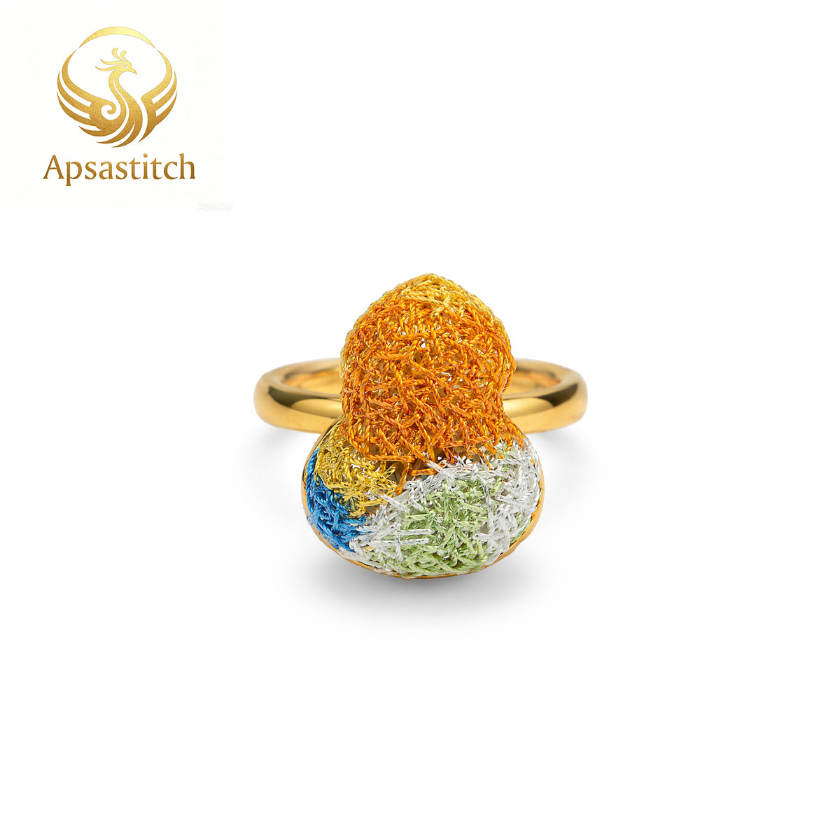 Apsastitch Dunhuang Five-Color Gourd Ring Series – 24K Gold-Plated S925 Silver with Mulberry Silk Embroidery, Five Auspicious Colors, Adjustable Ring Size, Unique Chinese Heritage Jewelry Gift
