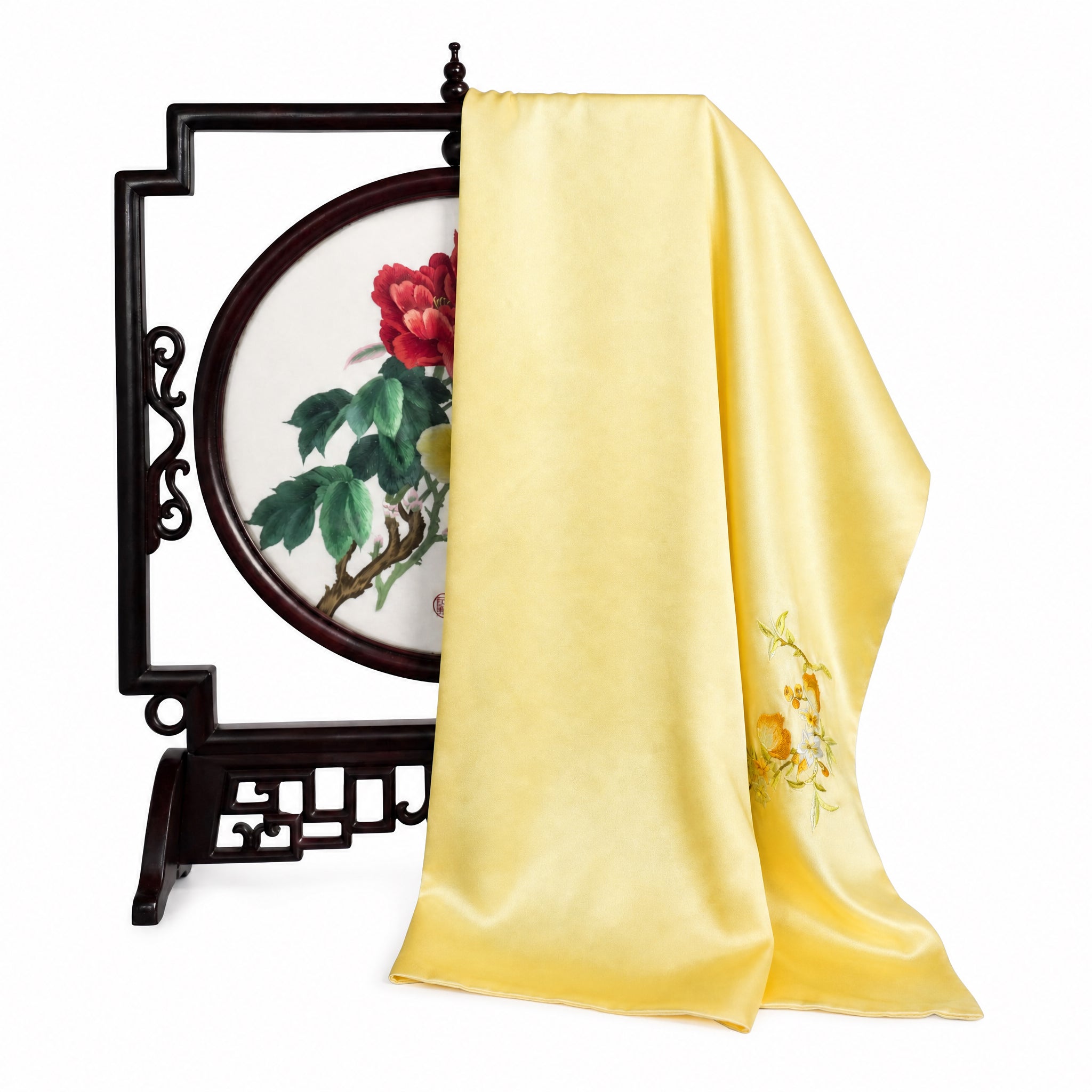 Apsastitch Su Embroidery Silk Scarf Series – 192-Hour Handcrafted Silk Scarves, 16 Momme 100% Mulberry Silk, "Shishi Ruyi" & "Smiling Buddha" Auspicious Designs, Unique Chinese Heritage Fashion Accessory Gift