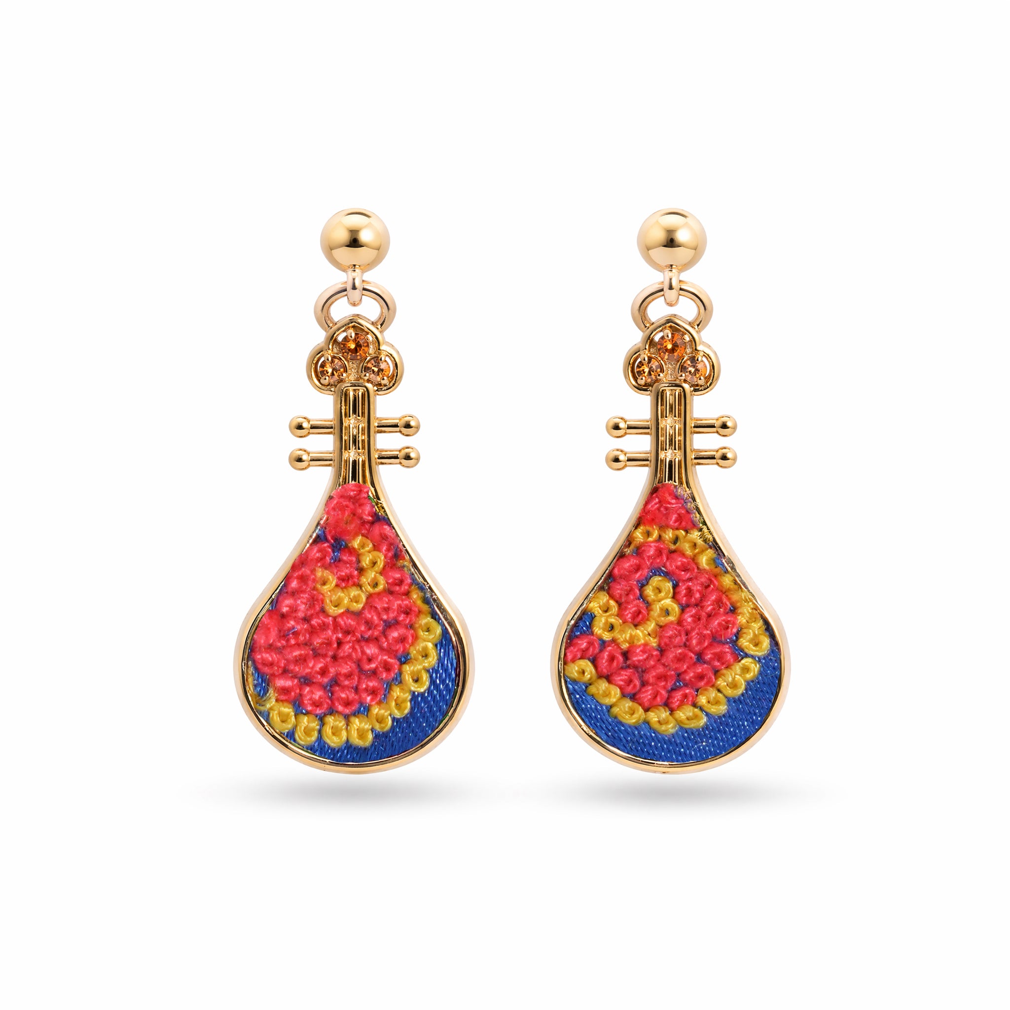 Apsastitch Xiang Embroidery "Pipa Melody" Series Earrings – 24-Hour Handcrafted Intangible Cultural Heritage Earrings, Mulberry Silk Thread, Pipa Musical Blessing