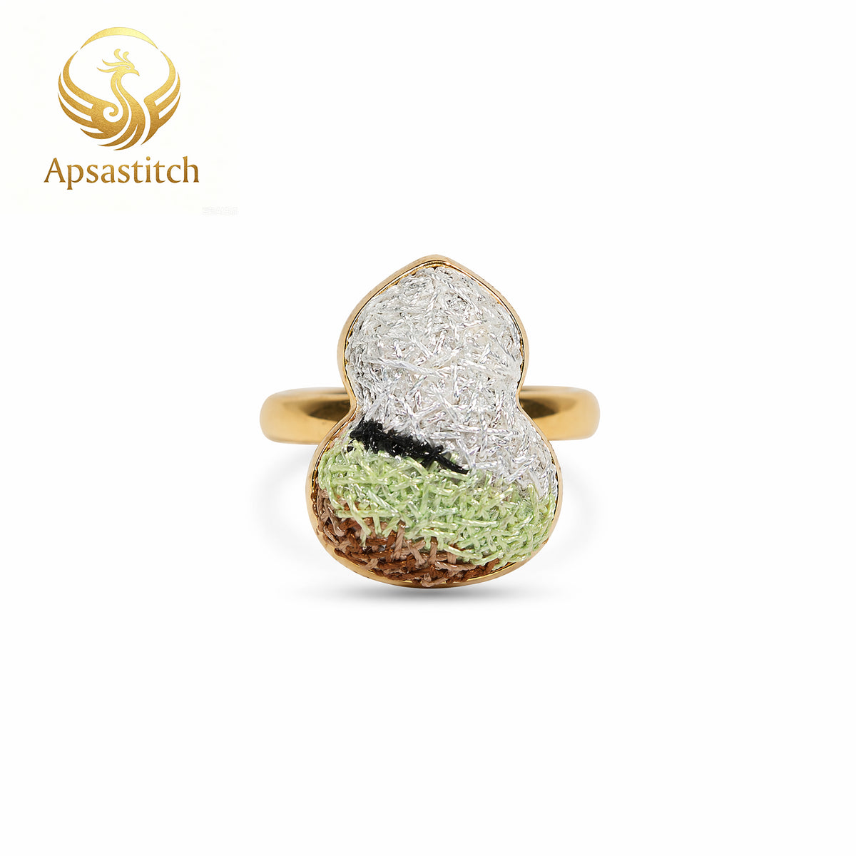 Apsastitch Dunhuang Five-Color Gourd Ring Series – 24K Gold-Plated S925 Silver with Mulberry Silk Embroidery, Five Auspicious Colors, Adjustable Ring Size, Unique Chinese Heritage Jewelry Gift