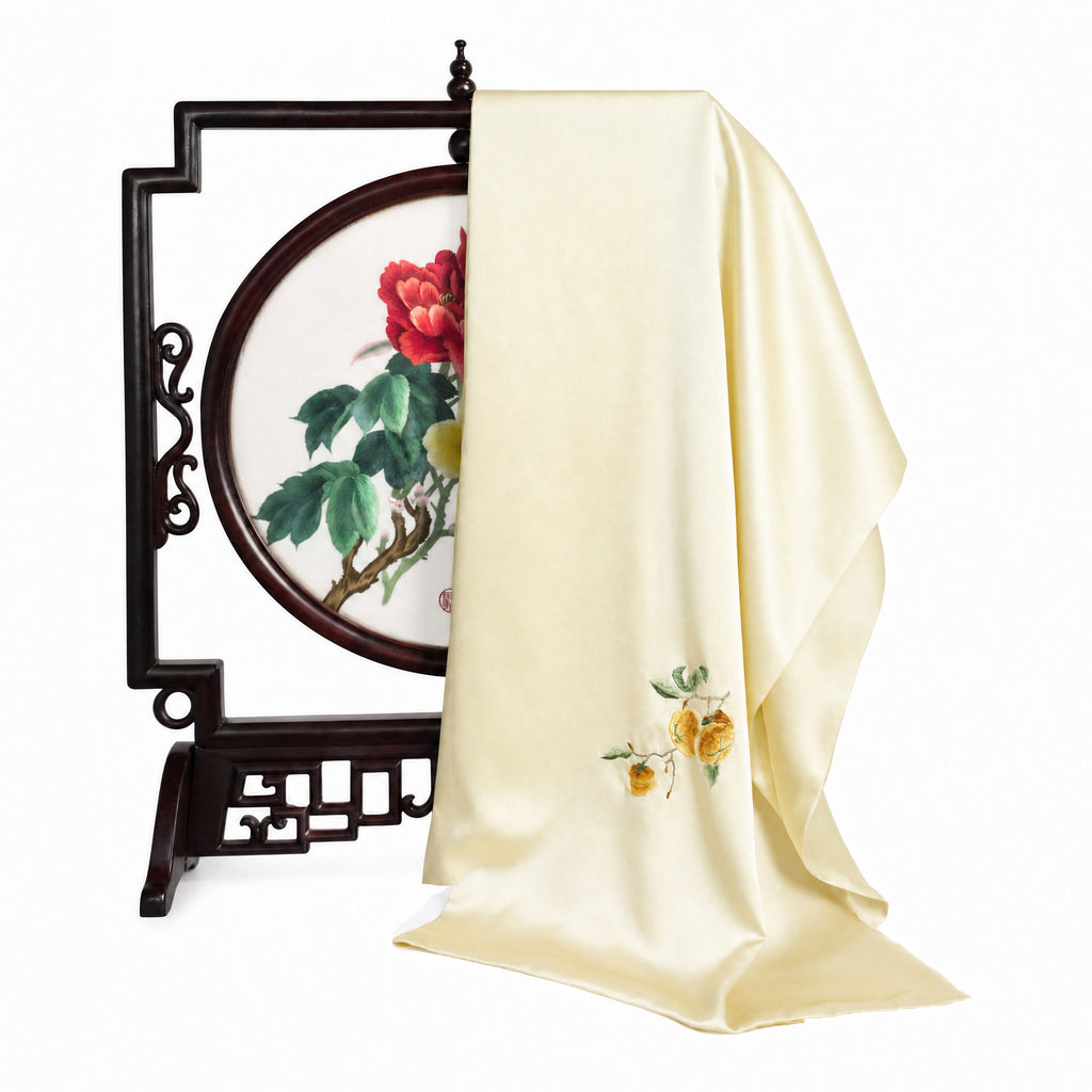 Apsastitch Su Embroidery Silk Scarf Series – 192-Hour Handcrafted Silk Scarves, 16 Momme 100% Mulberry Silk, "Shishi Ruyi" & "Smiling Buddha" Auspicious Designs, Unique Chinese Heritage Fashion Accessory Gift