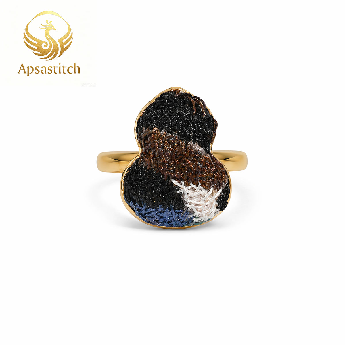 Apsastitch Dunhuang Five-Color Gourd Ring Series – 24K Gold-Plated S925 Silver with Mulberry Silk Embroidery, Five Auspicious Colors, Adjustable Ring Size, Unique Chinese Heritage Jewelry Gift