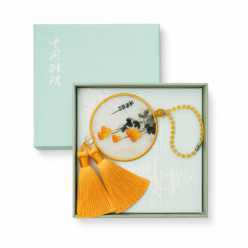 Apsastitch Double-Sided Five Blessings Gourd Embroidery Car Hanging Ornament – 24-Hour Handcrafted Xiang Embroidery Car Charm, 8×8cm Silk Satin with Silk Tassel