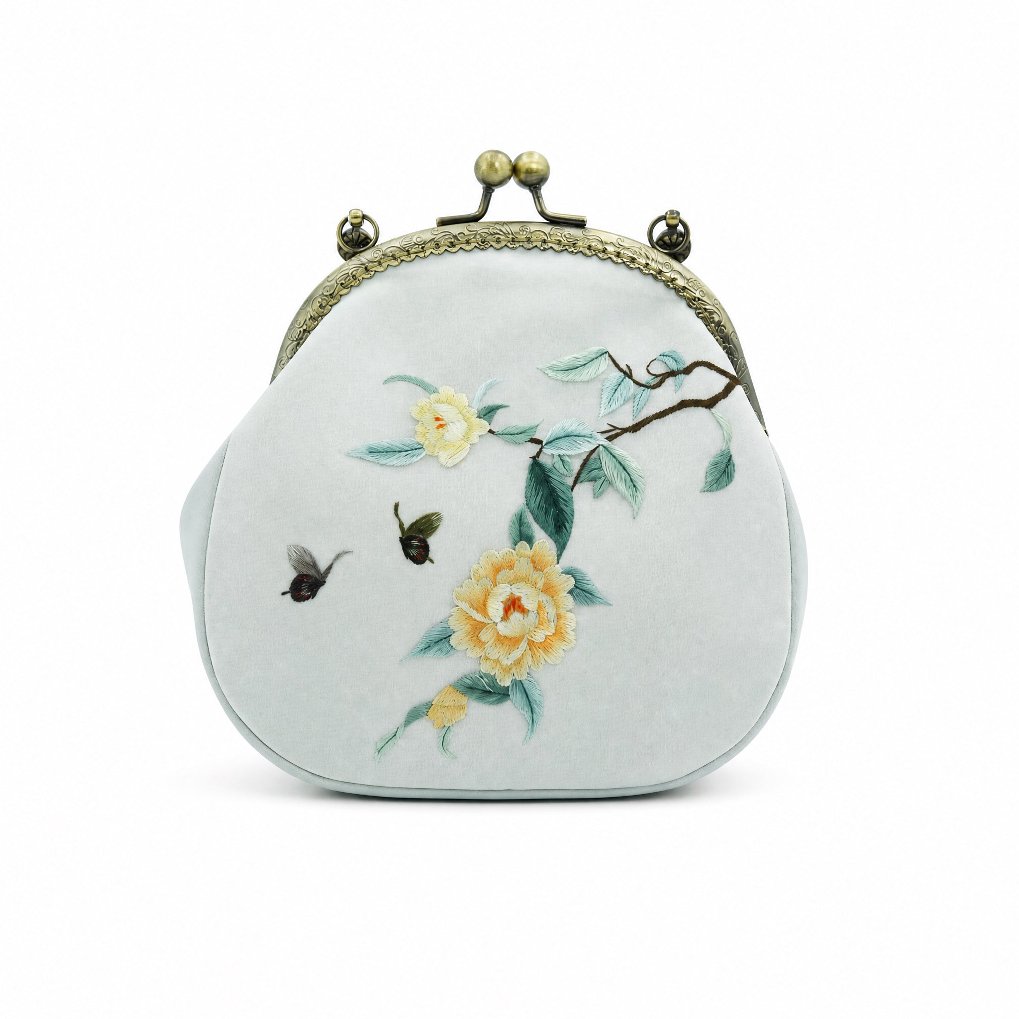 Apsastitch Su Embroidery "Butterfly & Peony" Tote Bag – 216-Hour Handcrafted Silk Art Bag with Bronze Hardware, Unique Chinese Heritage Fashion Accessory Gift