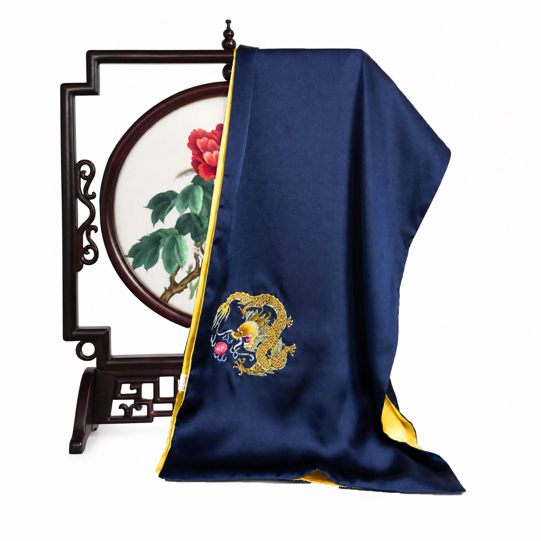 Apsastitch Su Embroidery "Golden Dragon Playing with Pearl" Silk Scarf – 192-Hour Handcrafted Silk Scarf, 16 Momme 100% Mulberry Silk, Unique Chinese Heritage Fashion Accessory Gift