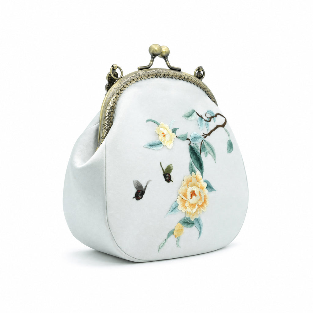 Apsastitch Su Embroidery "Butterfly & Peony" Tote Bag – 216-Hour Handcrafted Silk Art Bag with Bronze Hardware, Unique Chinese Heritage Fashion Accessory Gift