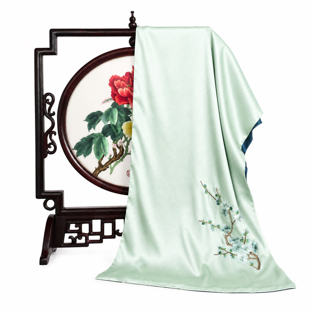 Apsastitch Su Embroidery Silk Scarf Series – 192-Hour Handcrafted Silk Scarves, 16 Momme 100% Mulberry Silk, Cherry Blossom / Peony / Plum Blossom Designs, Unique Chinese Heritage Fashion Accessory Gift