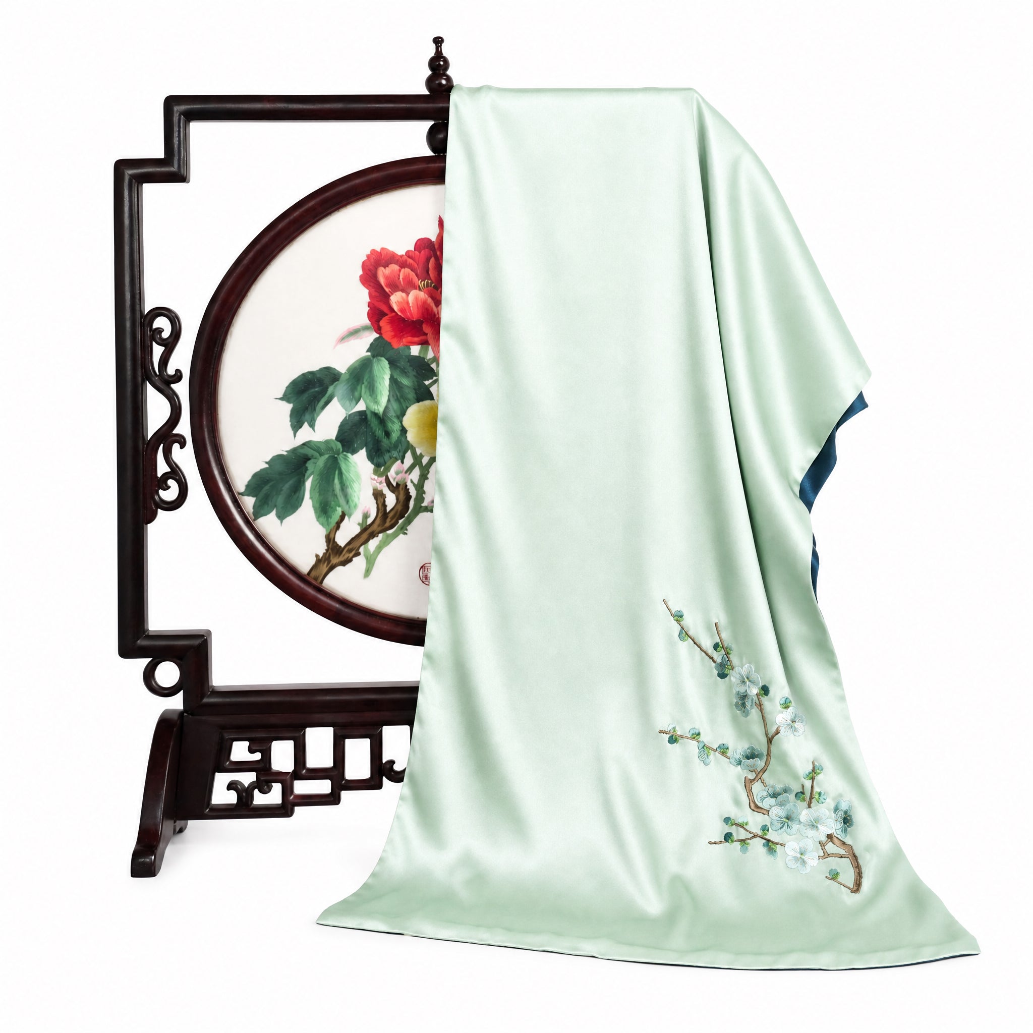 Apsastitch Su Embroidery Silk Scarf Series – 192-Hour Handcrafted Silk Scarves, 16 Momme 100% Mulberry Silk, Cherry Blossom / Peony / Plum Blossom Designs, Unique Chinese Heritage Fashion Accessory Gift