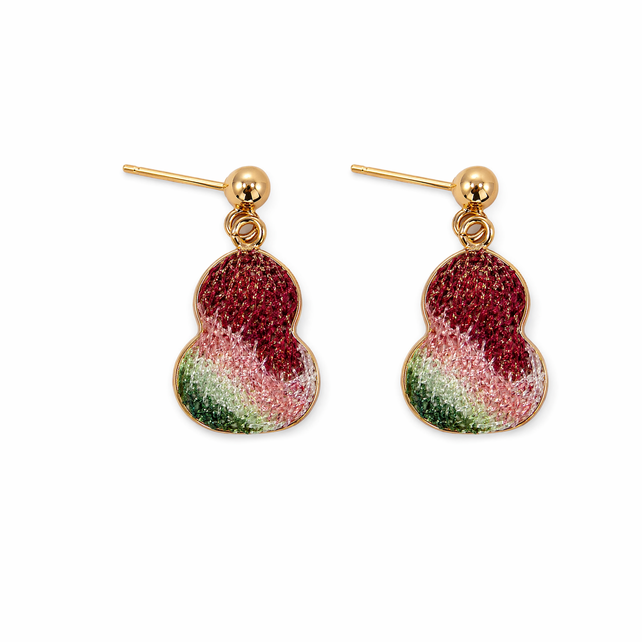 Apsastitch Dunhuang Five-Color Gourd Earrings Series – 24K Gold-Plated S925 Silver with Mulberry Silk Embroidery, Five Auspicious Colors, Unique Chinese Heritage Jewelry Gift