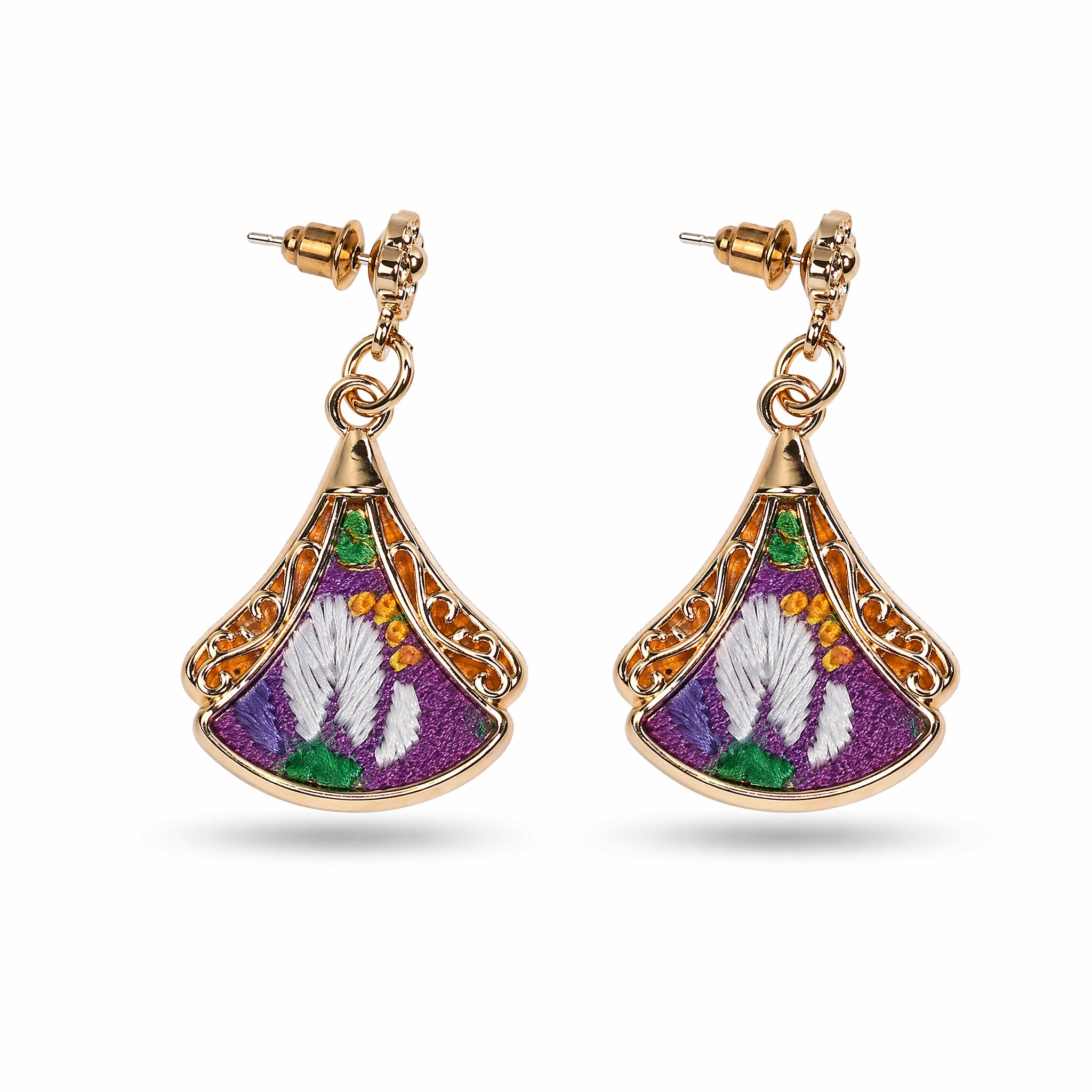 Apsastitch Xiang Embroidery "Pipa Melody Maple Leaf" Earrings – 24-Hour Handcrafted Intangible Cultural Heritage Earrings, Mulberry Silk Thread, Autumn Maple Leaf Design, Unique Chinese Musical Jewelry Gift