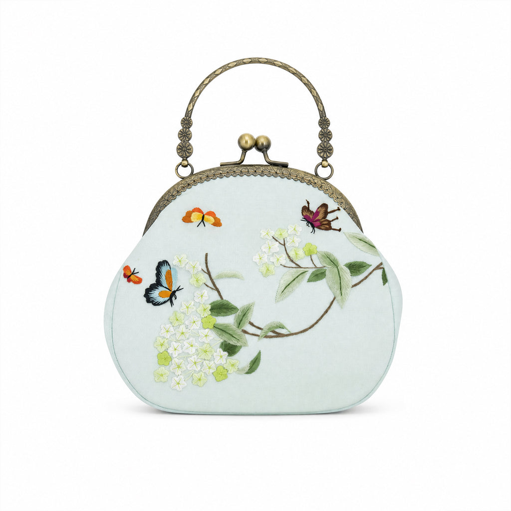 Apsastitch Su Embroidery "Floral Butterfly" Tote Bag – 216-Hour Handcrafted Silk Art Bag with Bronze Hardware, Unique Chinese Heritage Fashion Accessory Gift
