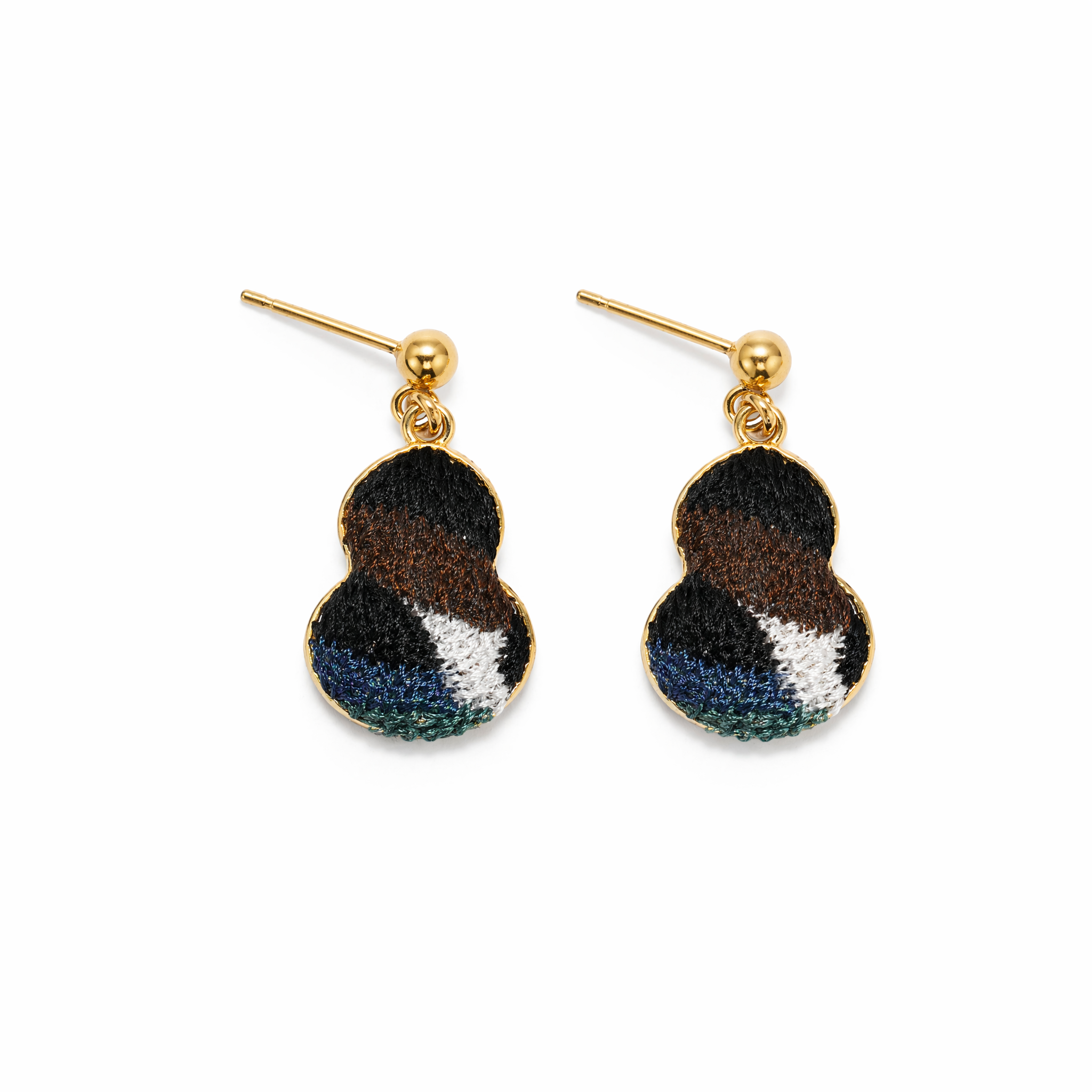 Apsastitch Dunhuang Five-Color Gourd Earrings Series – 24K Gold-Plated S925 Silver with Mulberry Silk Embroidery, Five Auspicious Colors, Unique Chinese Heritage Jewelry Gift