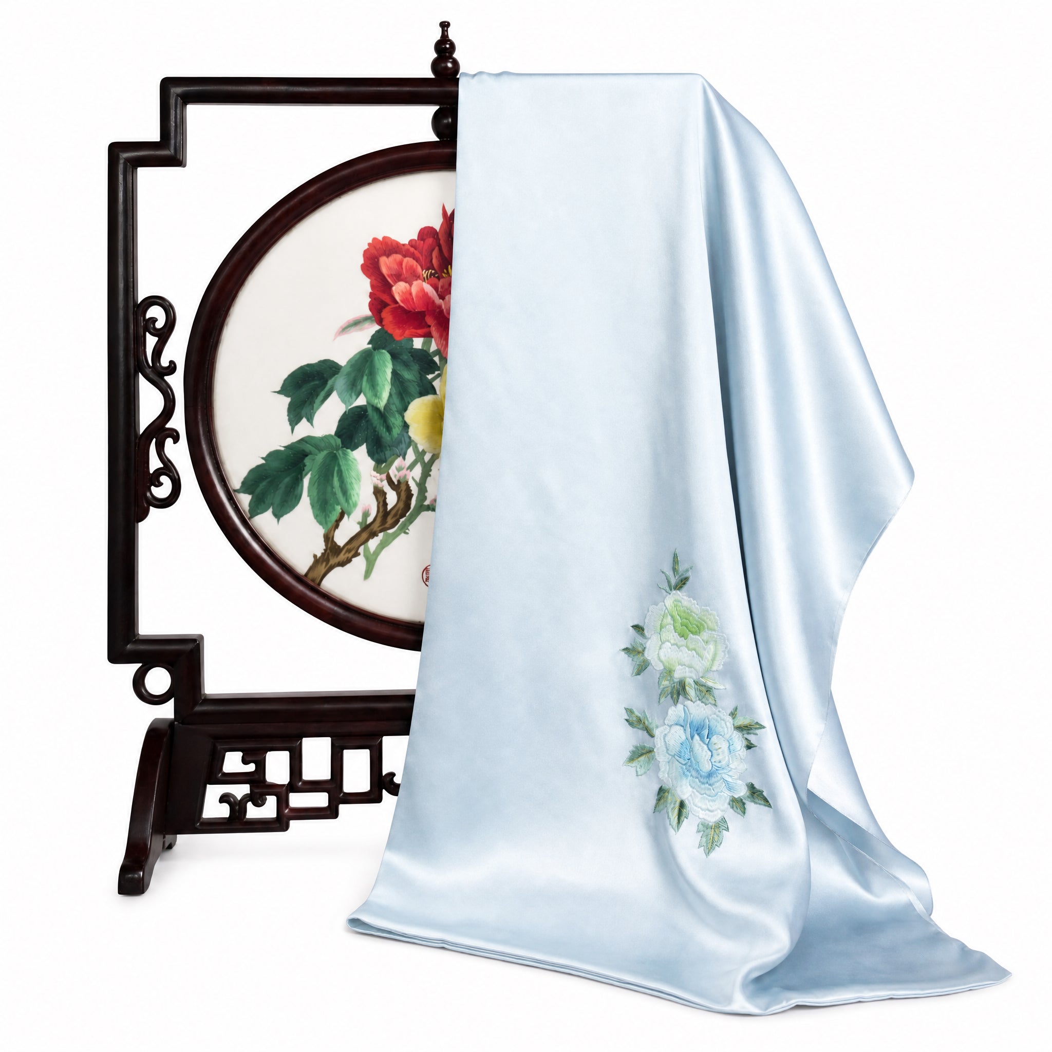 Apsastitch Su Embroidery Silk Scarf Series – 192-Hour Handcrafted Silk Scarves, 16 Momme 100% Mulberry Silk, Cherry Blossom / Peony / Plum Blossom Designs, Unique Chinese Heritage Fashion Accessory Gift