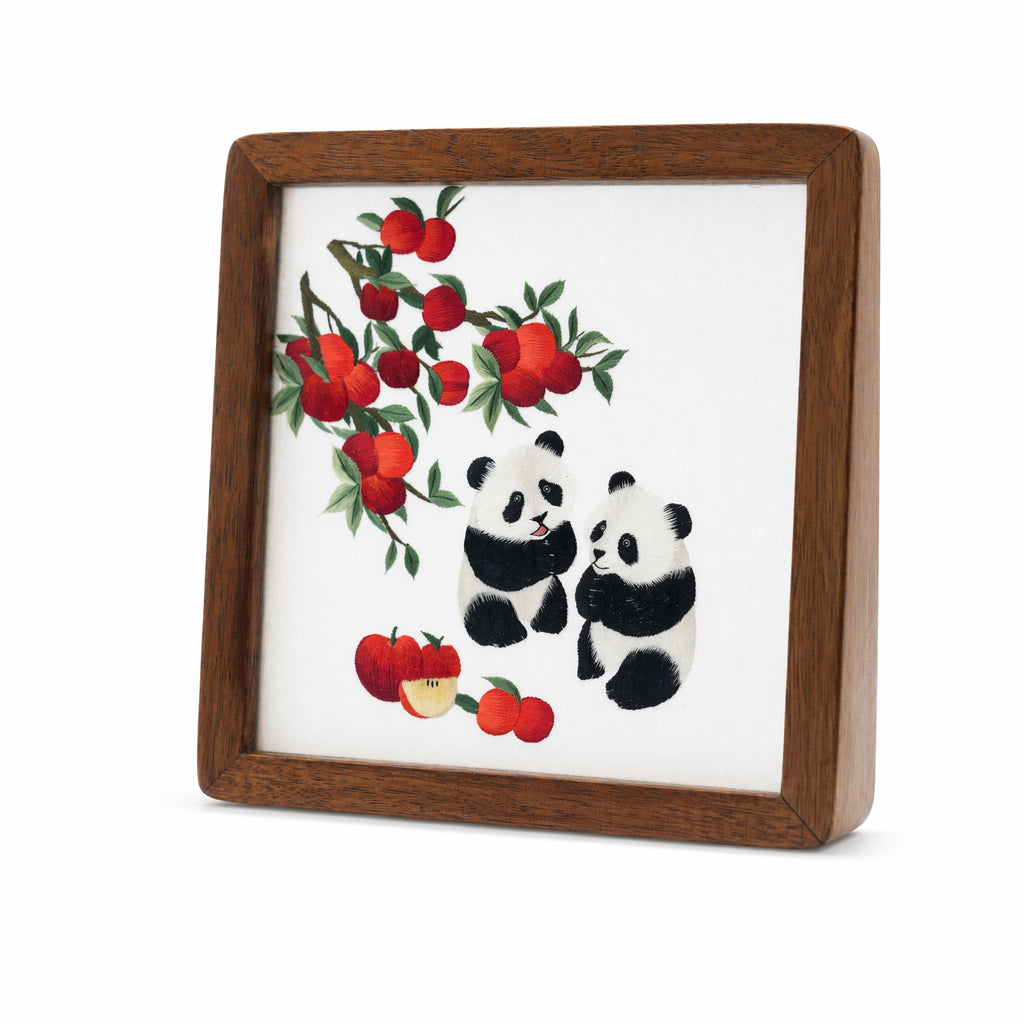 Apsastitch Double-Sided Persimmon Blessing Embroidery Table Screen – 68-Hour Handcrafted Xiang Embroidery Art Collectible, Silk Satin with Solid Wood Frame, Home Decor Art, Unique Chinese Housewarming Gift