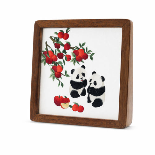 Apsastitch Double-Sided Persimmon Blessing Embroidery Table Screen – 68-Hour Handcrafted Xiang Embroidery Art Collectible, Silk Satin with Solid Wood Frame, Home Decor Art, Unique Chinese Housewarming Gift
