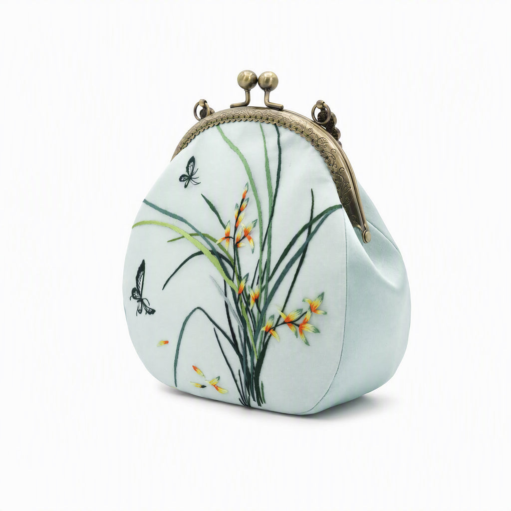 Apsastitch Su Embroidery "Orchid" Tote Bag – 216-Hour Handcrafted Silk Art Bag with Bronze Hardware, Unique Chinese Heritage Fashion Accessory Gift
